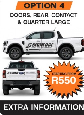 OPTION 4 Doors, Rear, Contact & Quarter Large. Starting from R550.00. Extra information